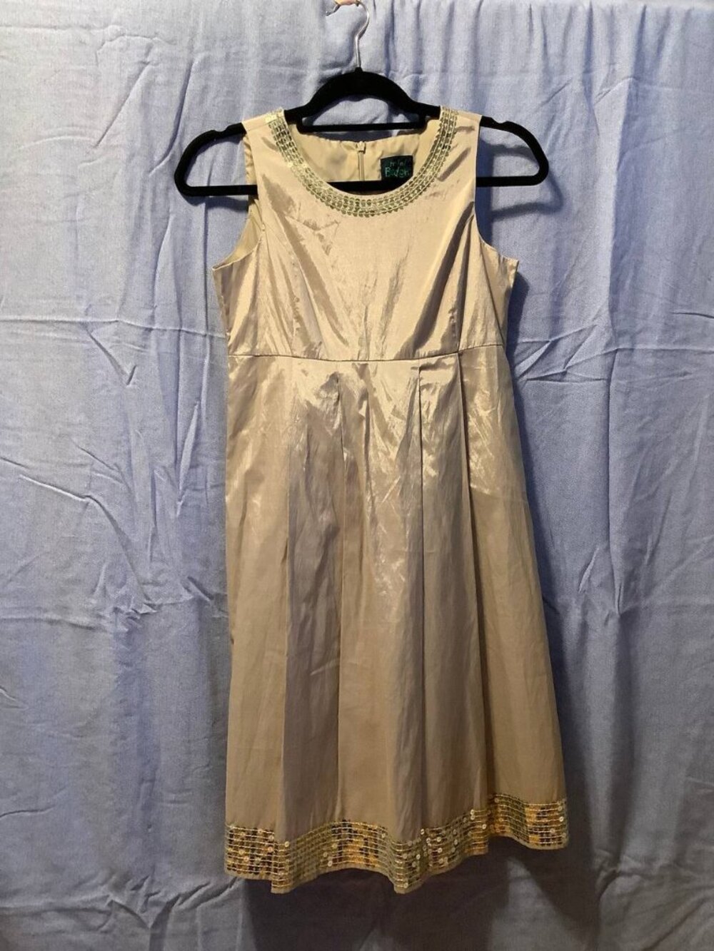 Mini Boden Tan Dress with Gold Sequins